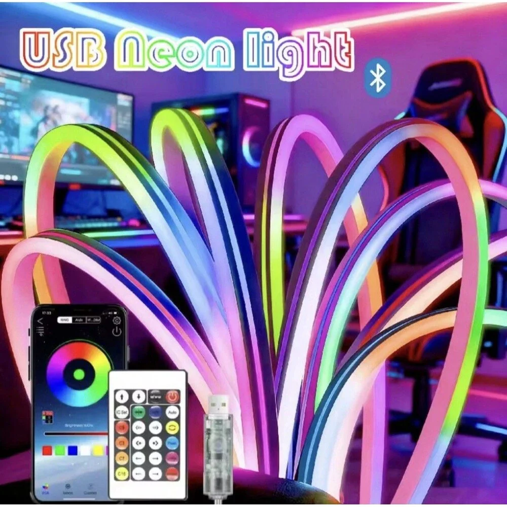 USB Waterproof Flexible RGB Neon Strip Lights Bluetooth Remote App NEW 1m/3.3ft